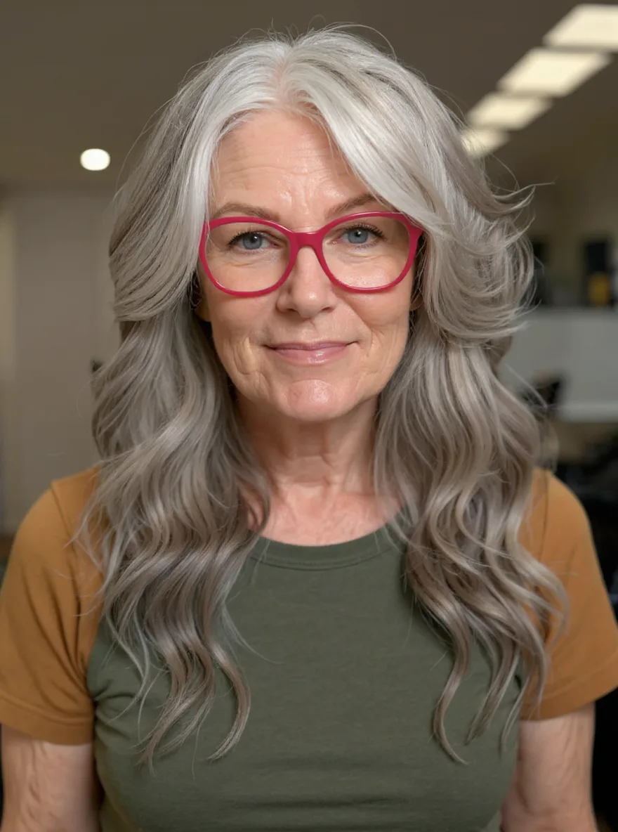 Long Voluminous Silver Frost Layers with Waves